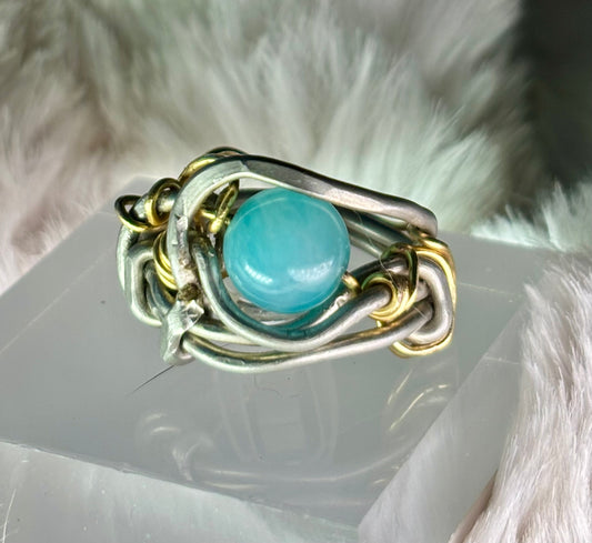 AquaAmazonite and silver ring:  my peace protects me 