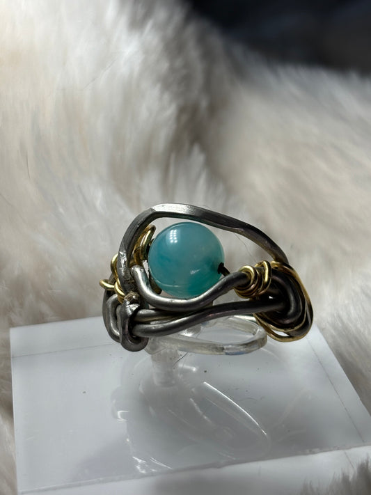 AquaAmazonite and silver ring:  my peace protects me 