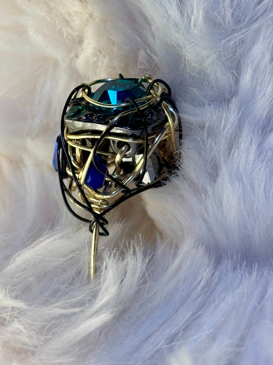 Turquoise green rhinestone ring 