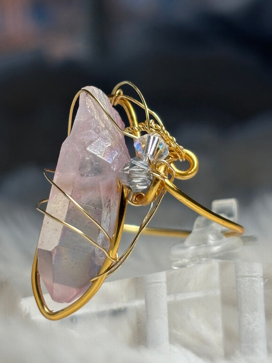 Pink crystal aura ring