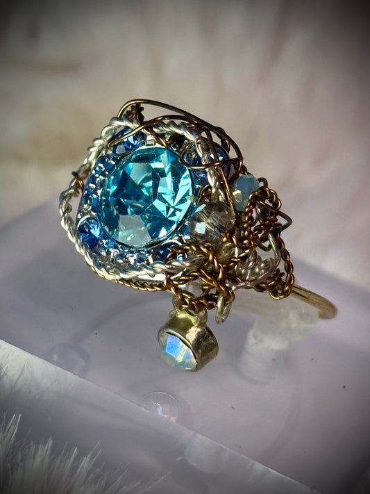 Light blue rhinestone ring: kindness is a crown