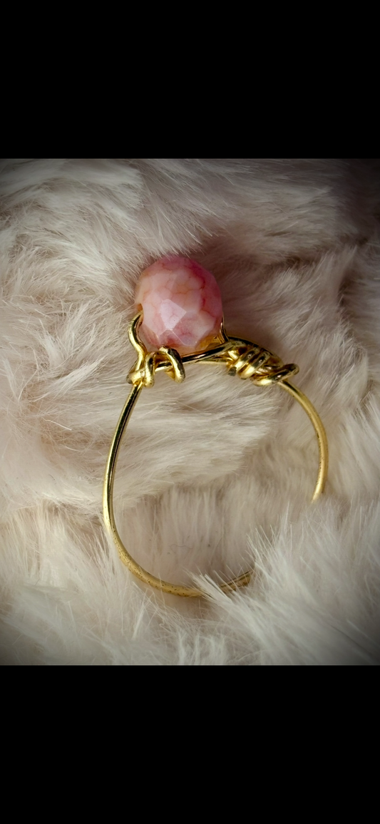 Pink dragon vein, agate ring: Open Heart