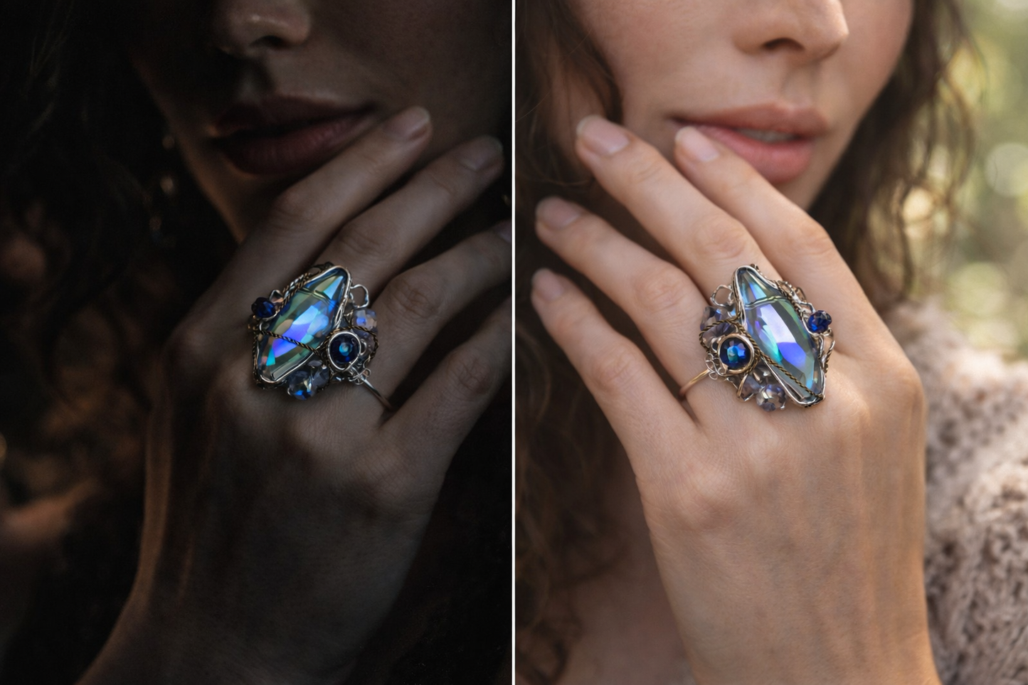 Crystal ring in silver: Comet sky 