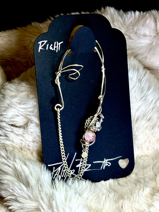 The Phoenix Spark: pink fractured quartz crystal (right) ear cuff