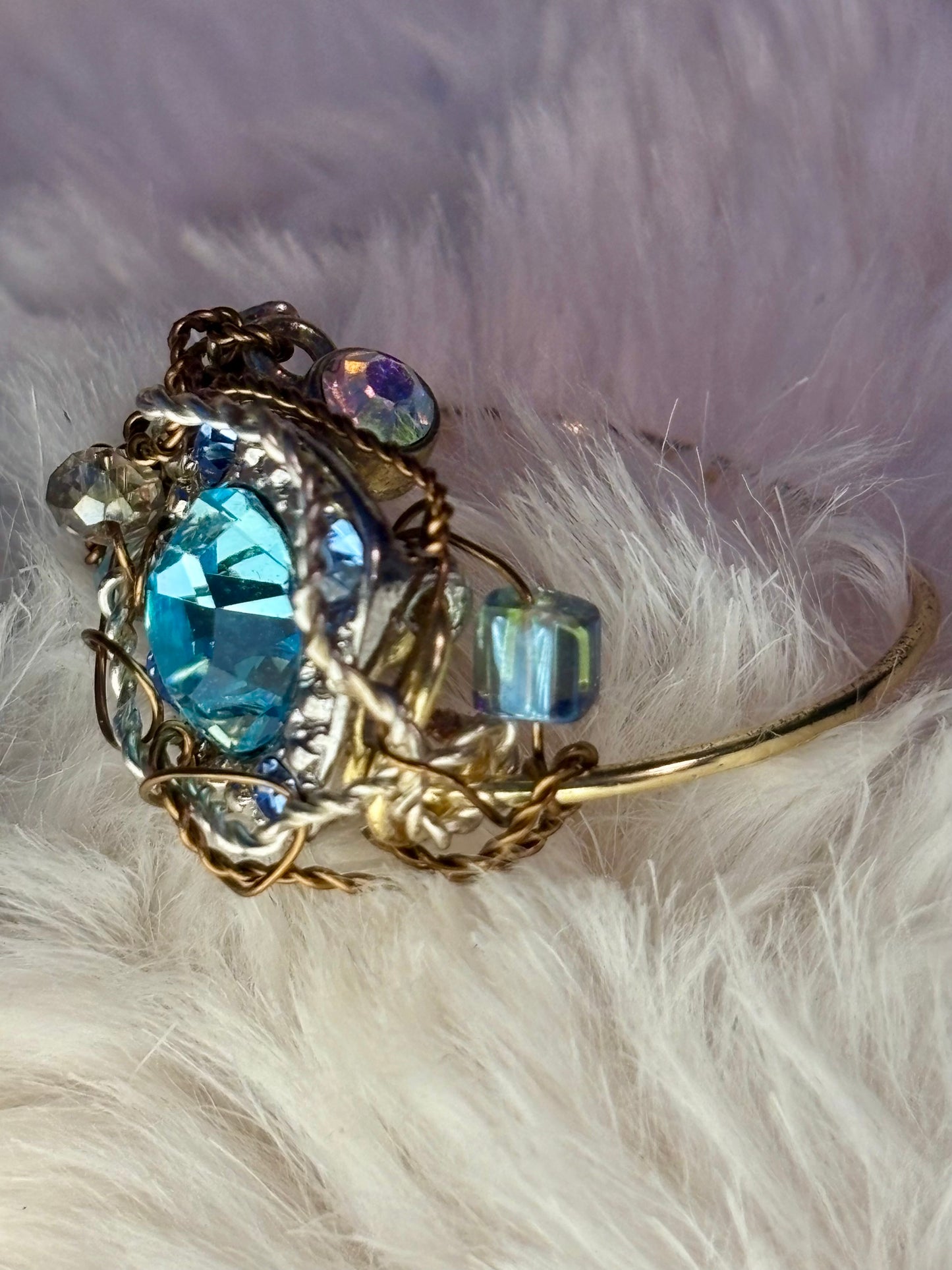 Light blue rhinestone ring: kindness is a crown