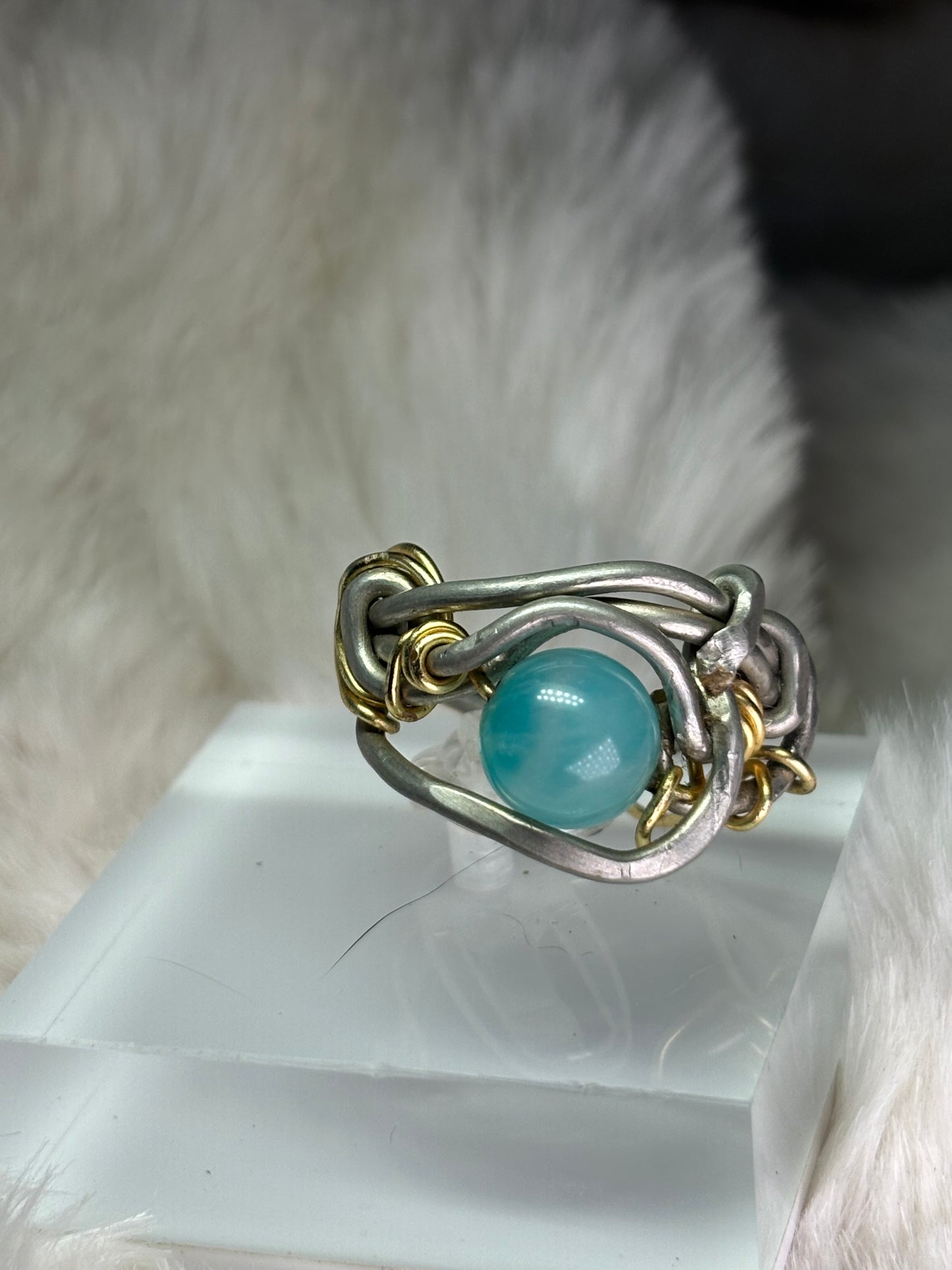 AquaAmazonite and silver ring:  my peace protects me 