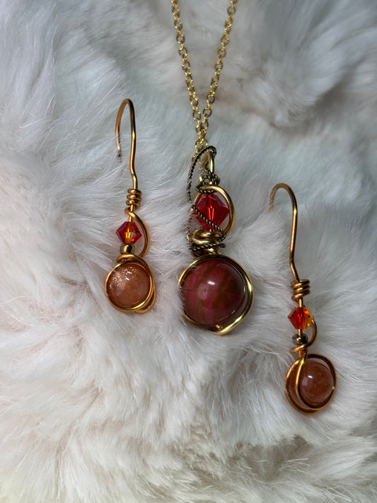 Ember Rise: Sunstone Earring/Pendant Set 