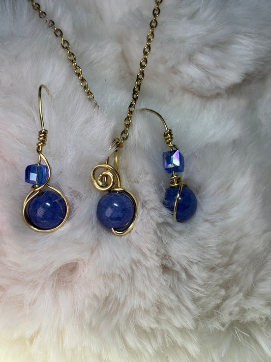 Midnight Current: blue crackle agate earring/pendant set
