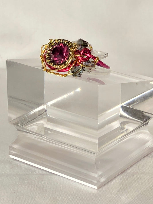 Hot pink rhinestone ring