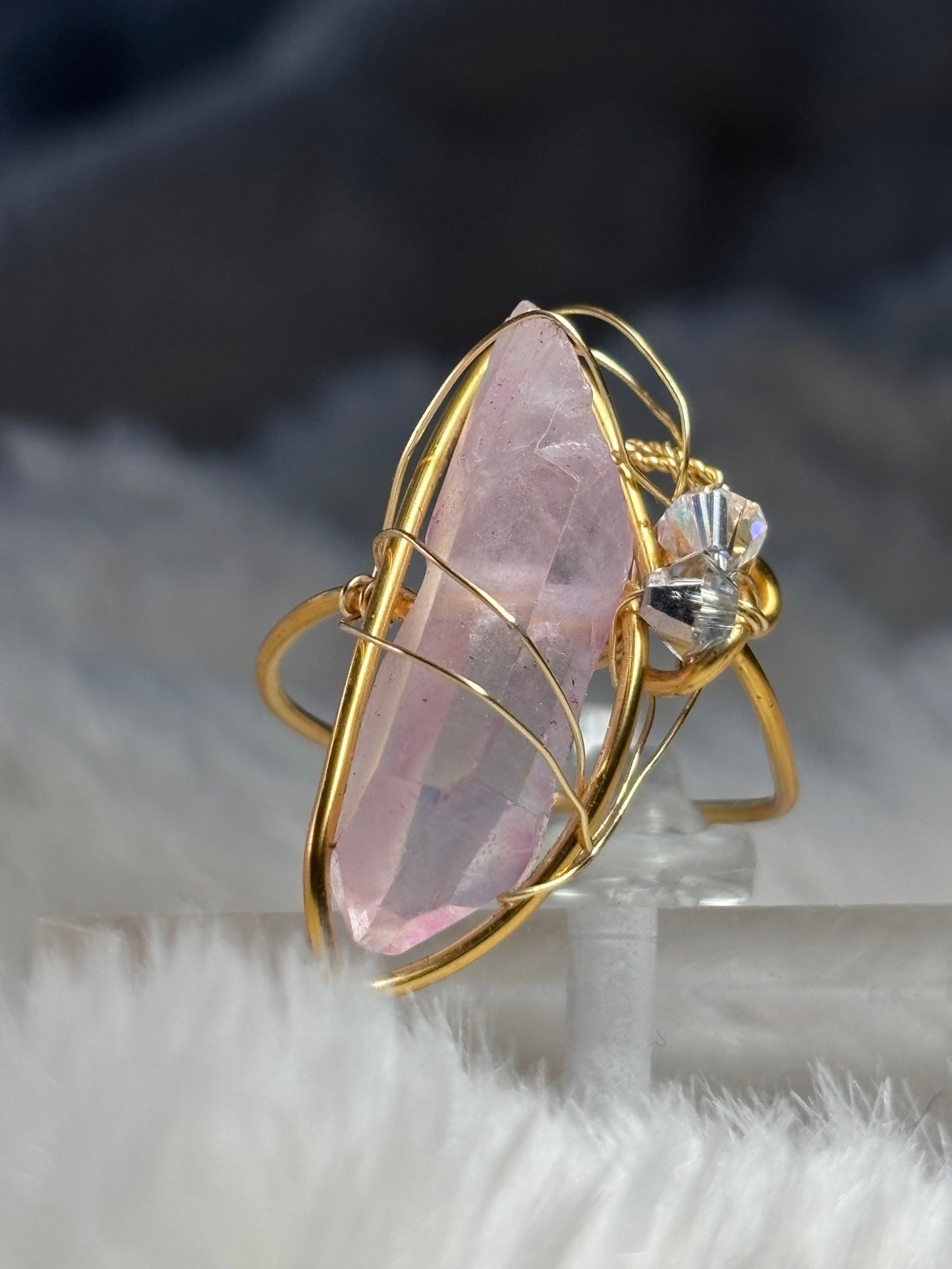 Pink crystal aura ring