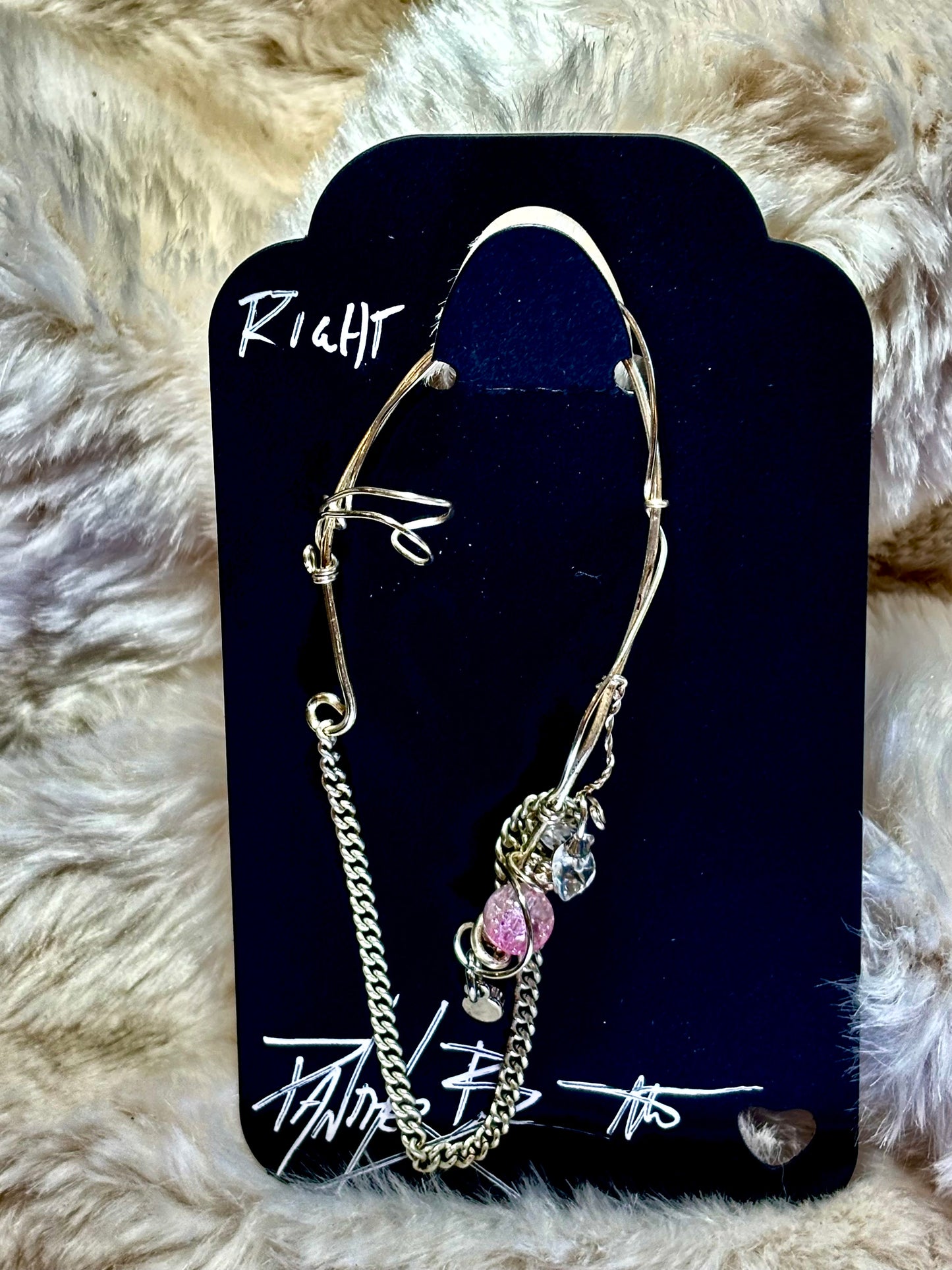 The Phoenix Spark: pink fractured quartz crystal (right) ear cuff￼