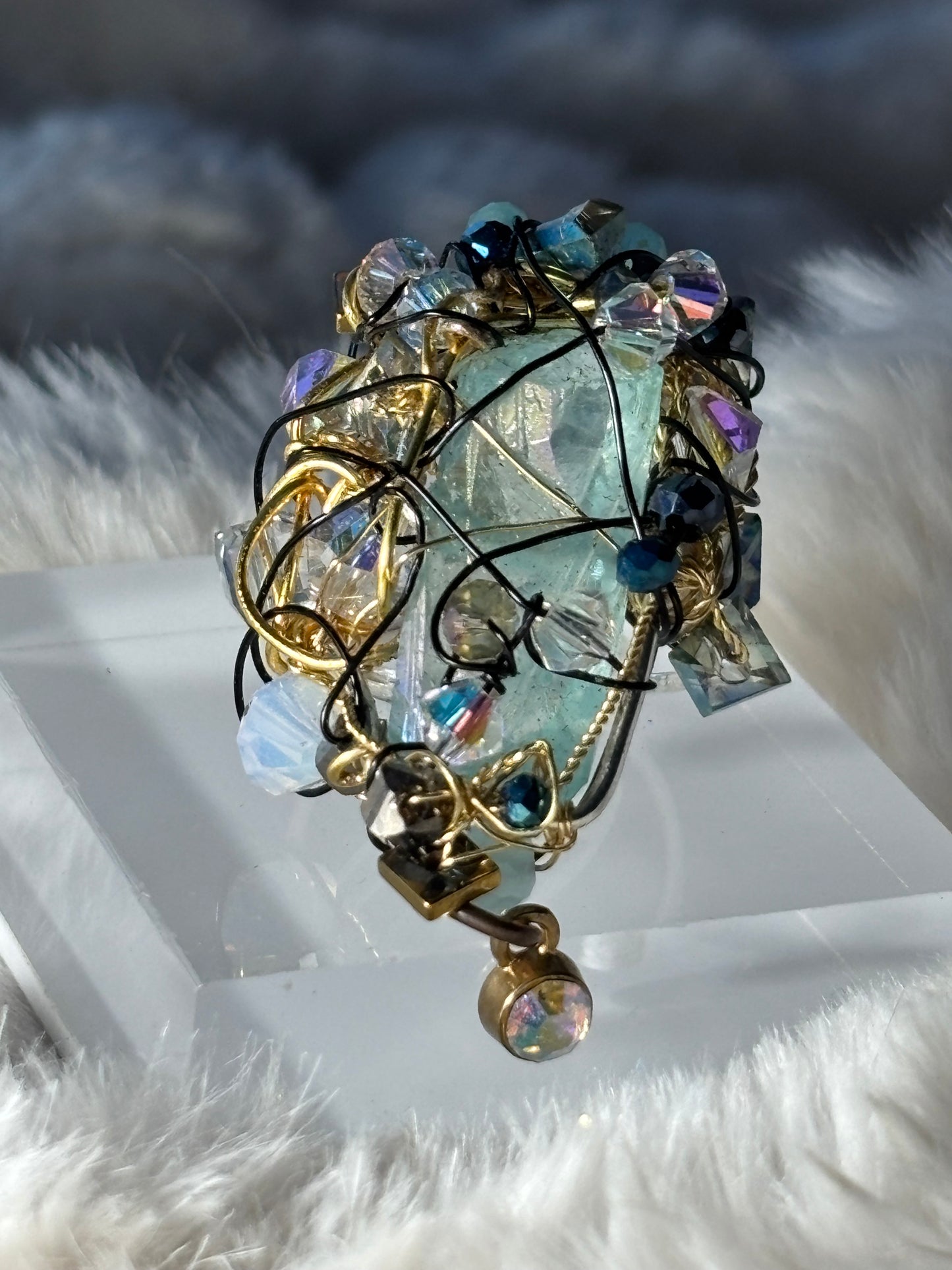 Glacial Empress: blue crystal ring ￼