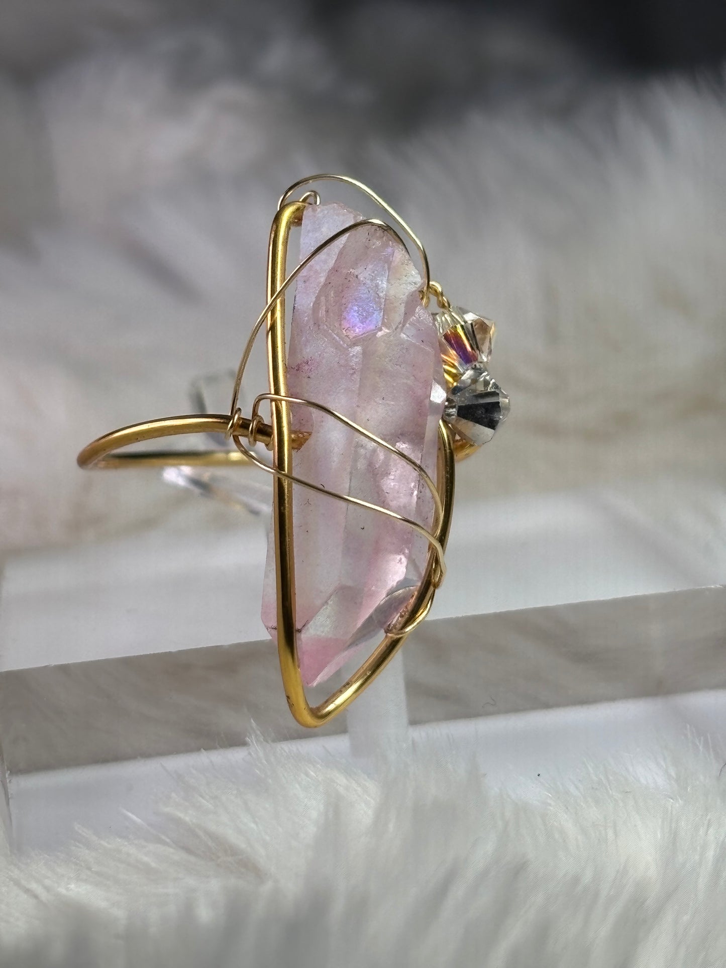 Pink crystal aura ring
