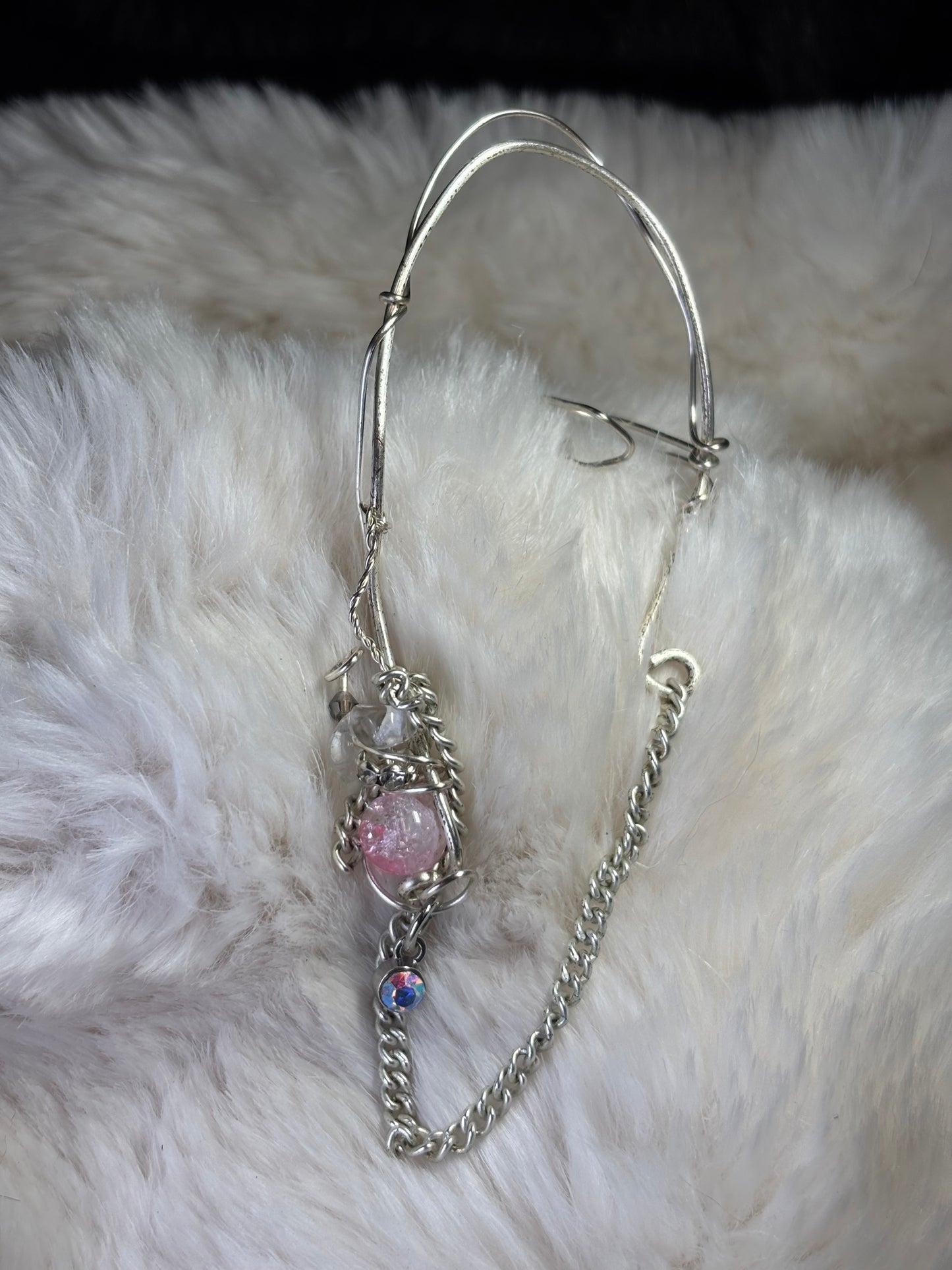 The Phoenix Spark: pink fractured quartz crystal (right) ear cuff￼