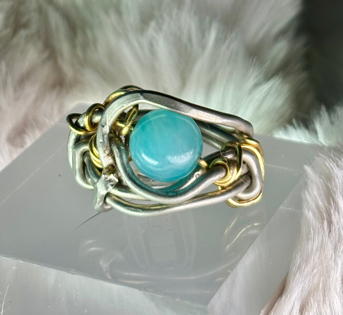 Aqua￼Amazonite and silver ring: ￼ my peace protects me ￼