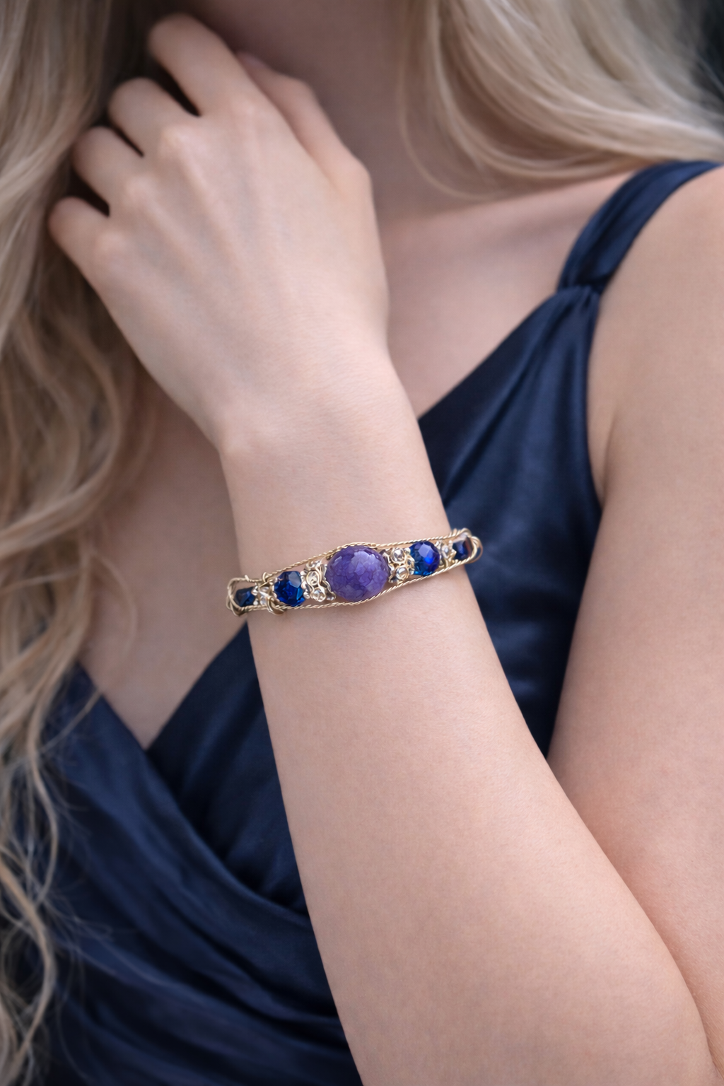 Blue Crackle Agate:  Lapis Lazuli Bracelet:  Evening Star