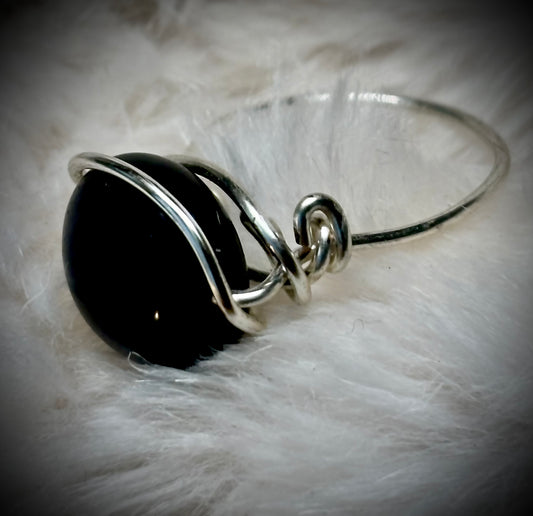 BLACK ONYX RING — SILVER
