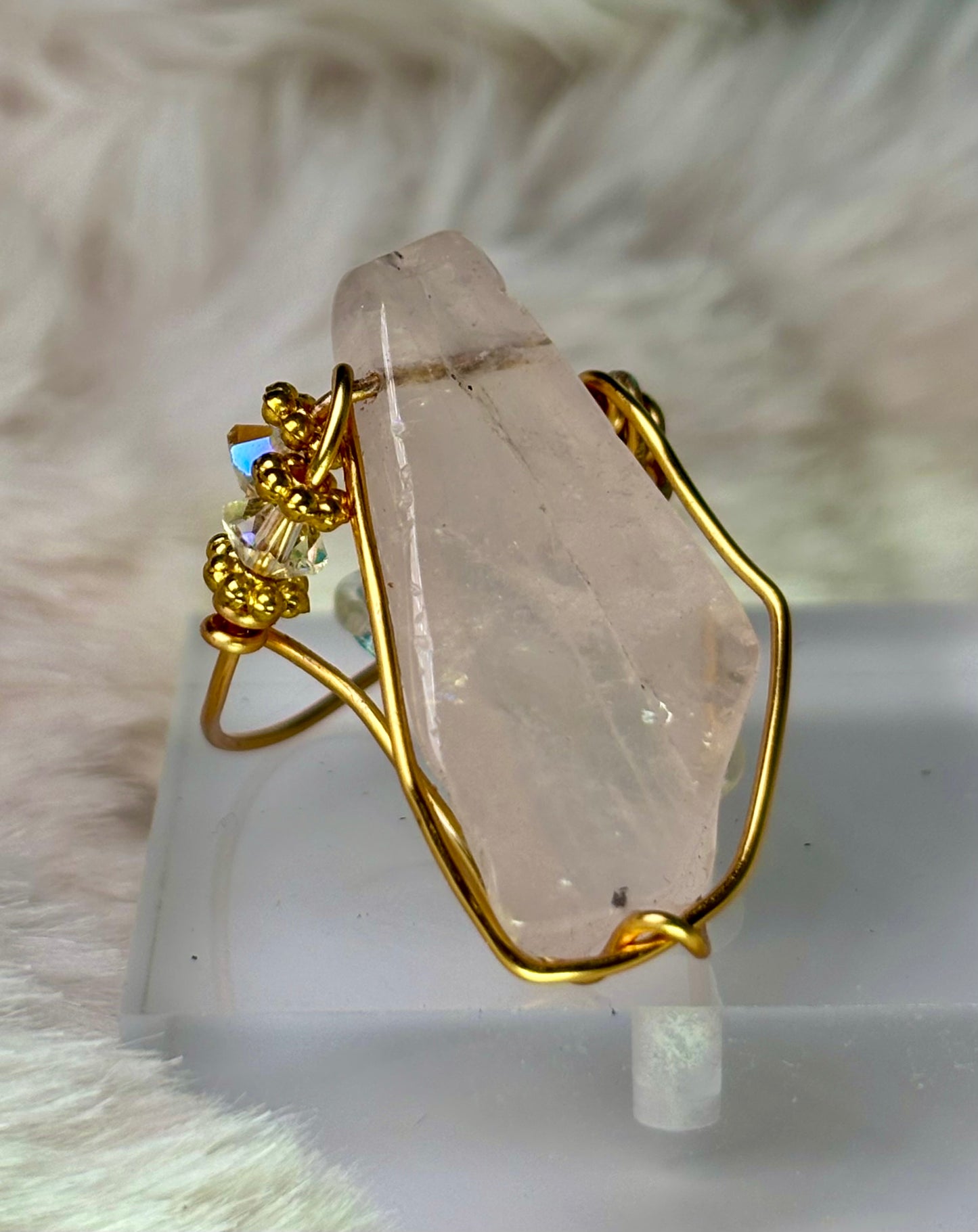 Rose quartz ring: pink rose petal ￼
