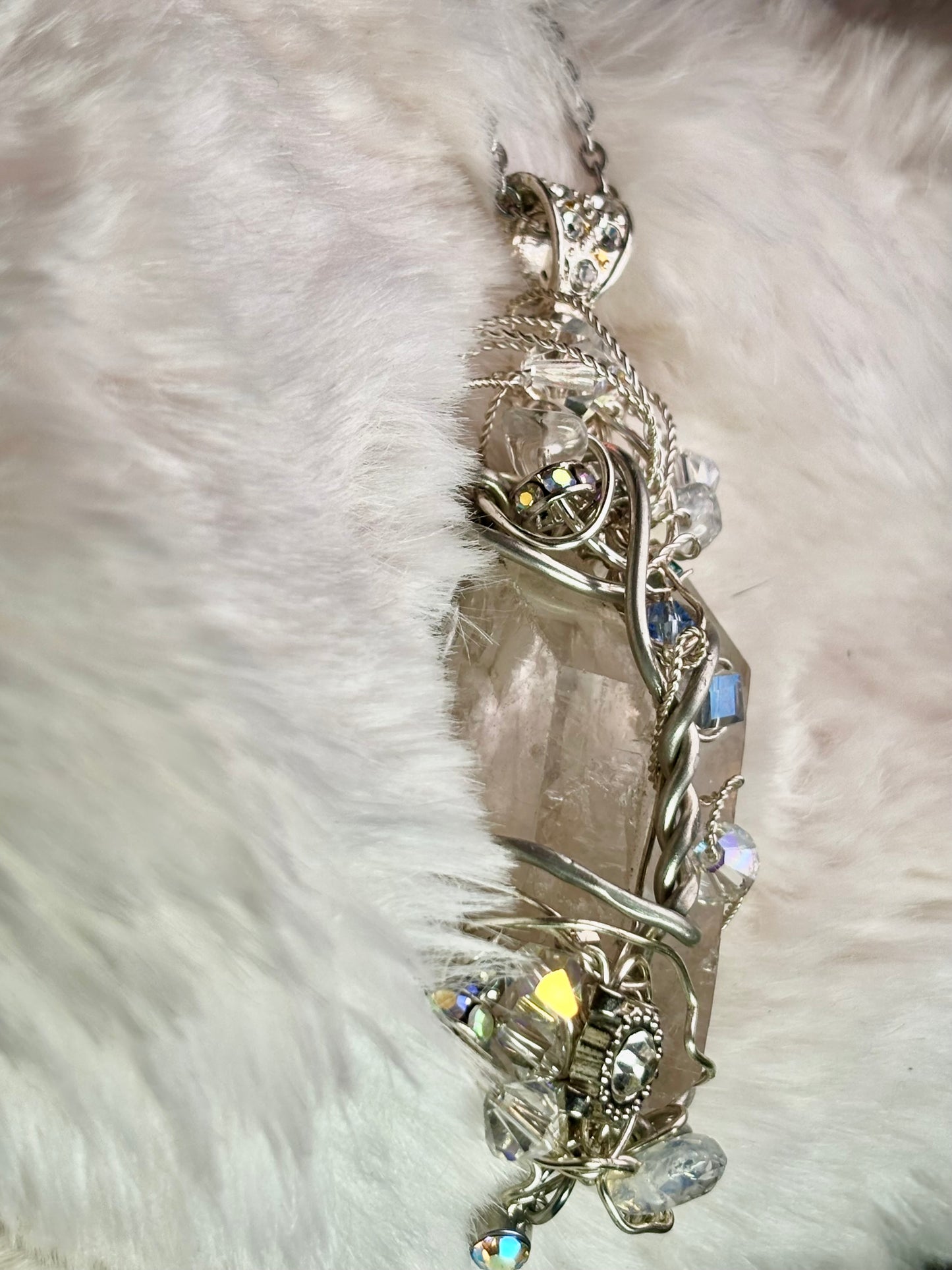 Crystal and quartz crystal pendant: TWIN PILLARS OF CLARITY ￼ ￼