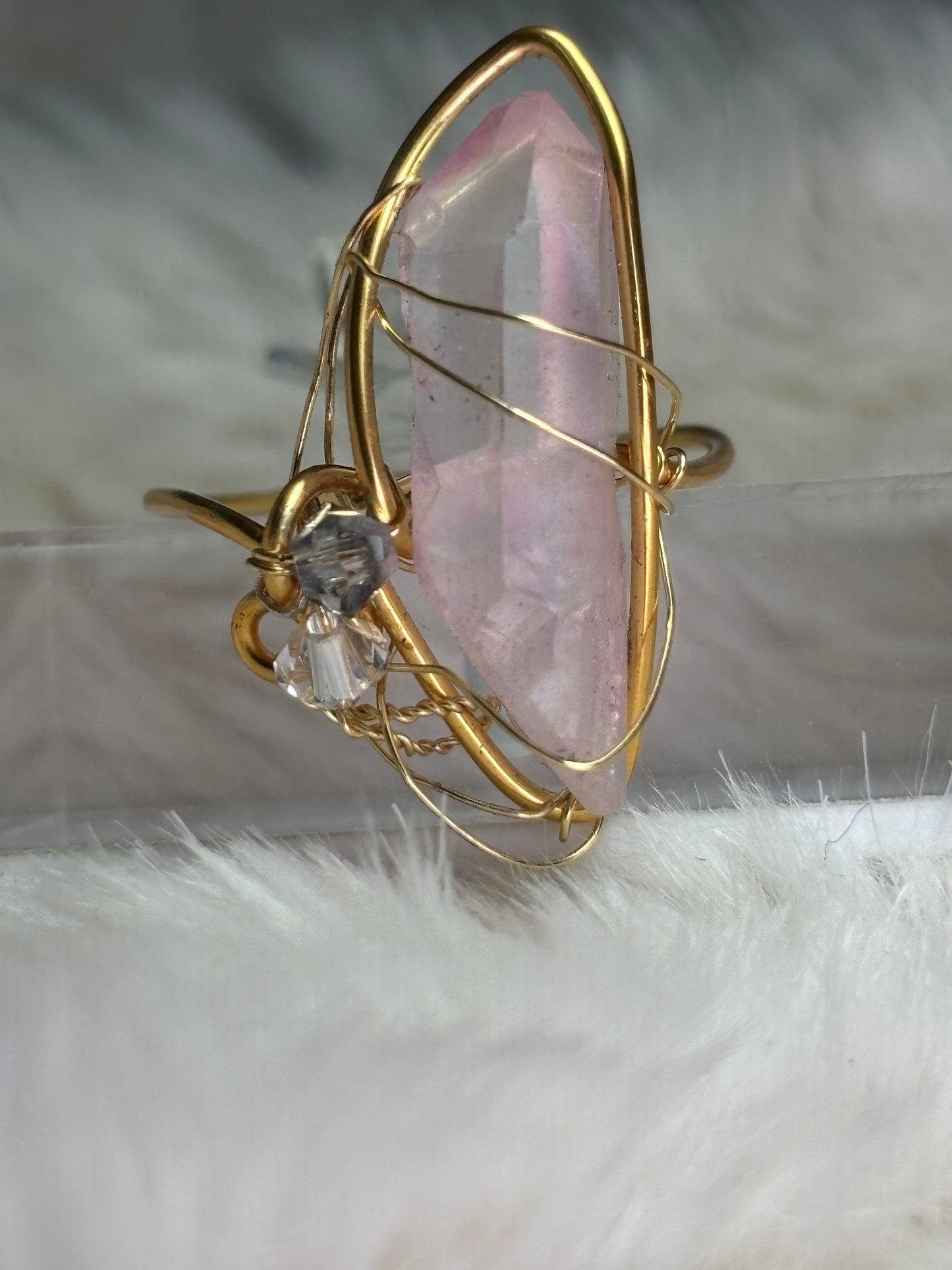 Pink crystal aura ring