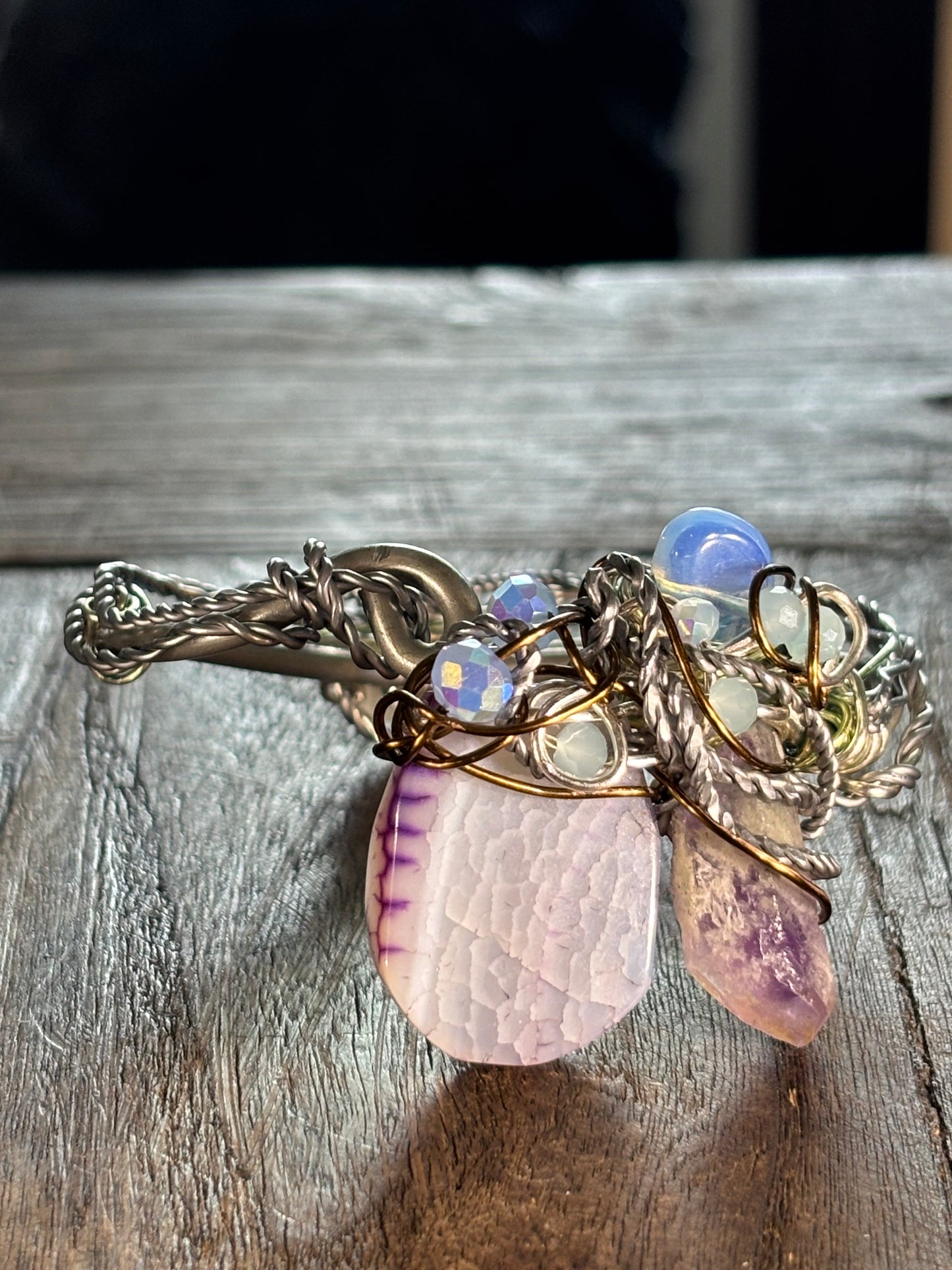 Dragon Vein Agate, Amethyst, Moonstone Bracelet:    DRAGON RIDER