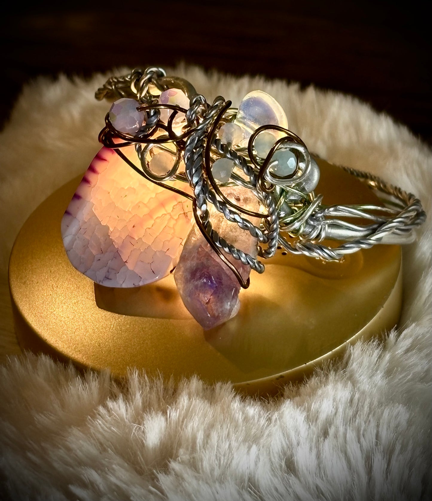 Dragon Vein Agate, Amethyst, Moonstone Bracelet:    DRAGON RIDER