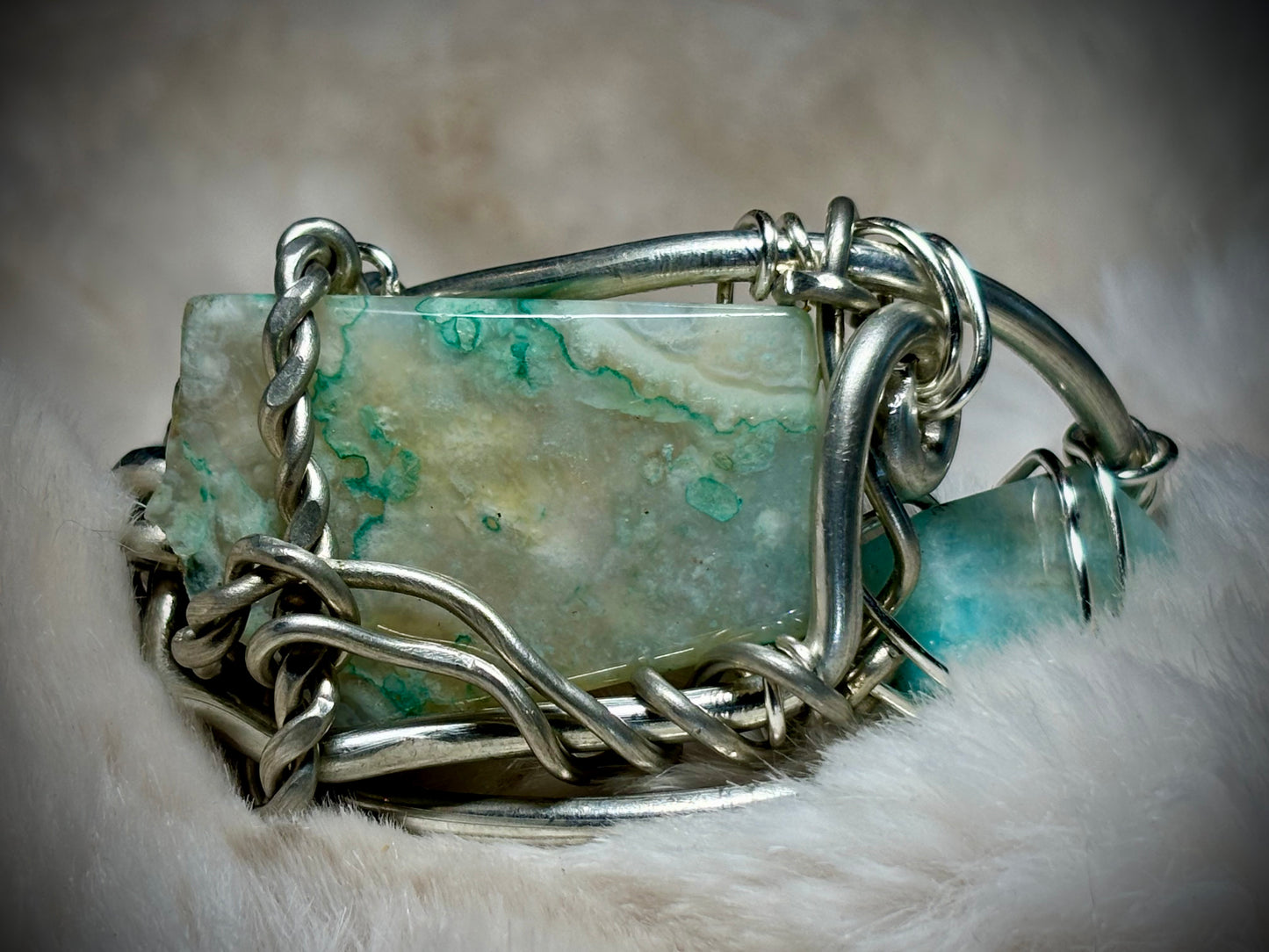 Madagascar Sea Agate and Larimar Bracelet: Ocean Warrior