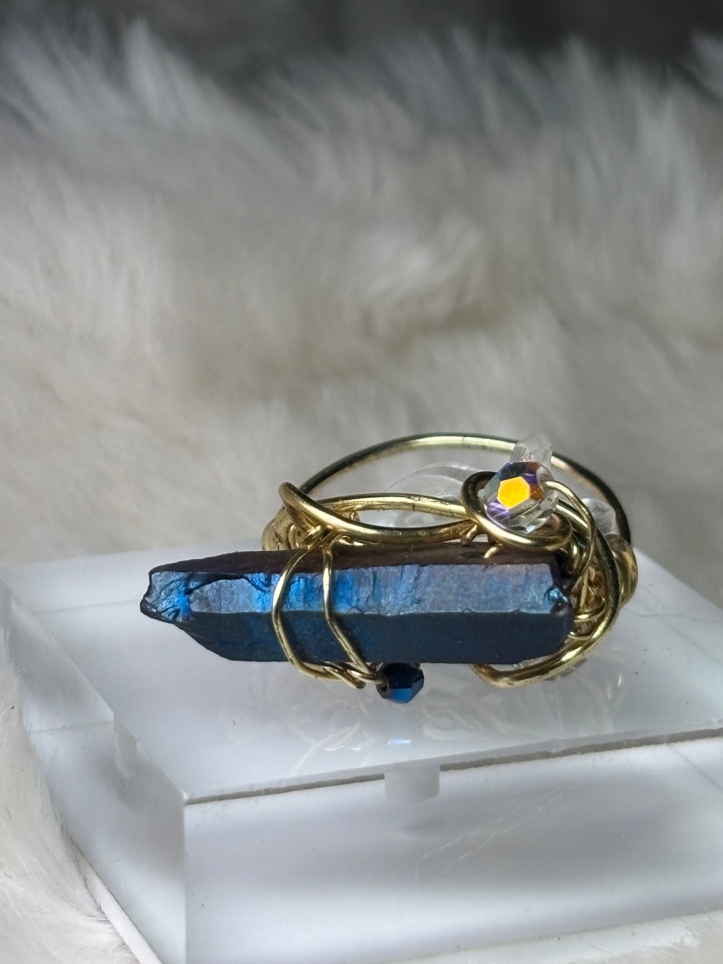 ELECTRIC BLUE:  AURA QUARTZ RING — GOLD