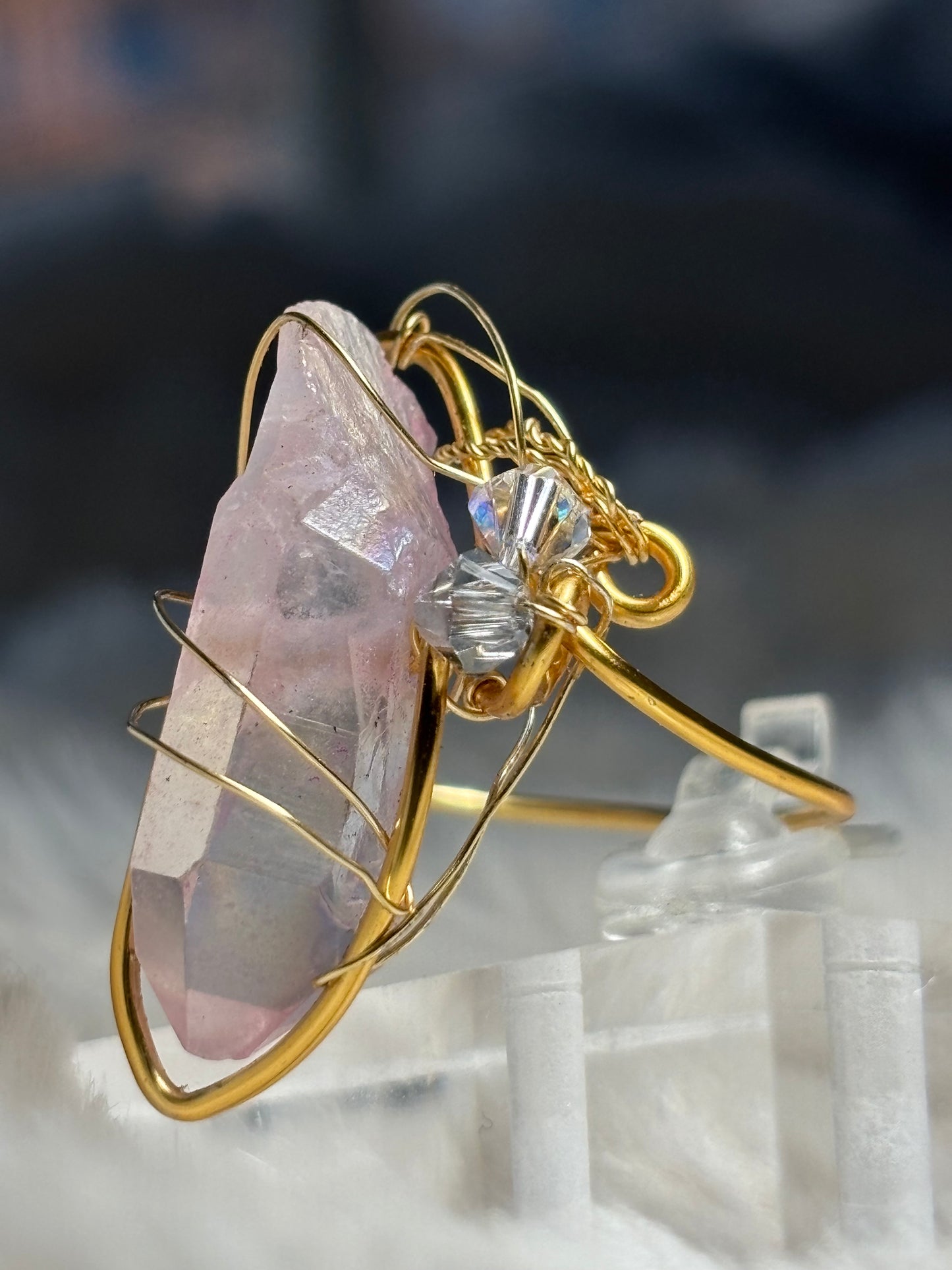 Pink crystal aura ring