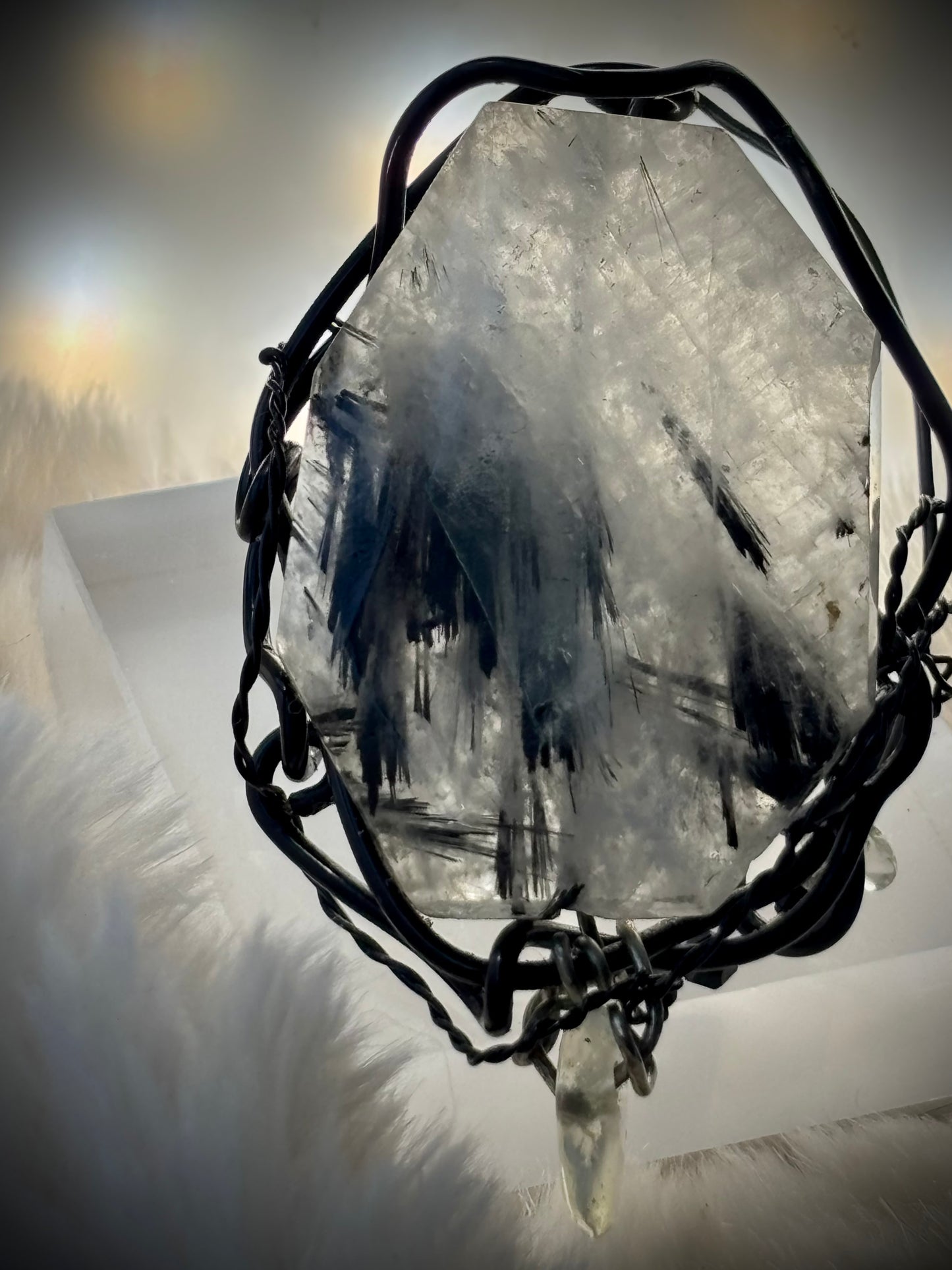 Crystal lightning: black tourmaline, and crystal ring ￼￼