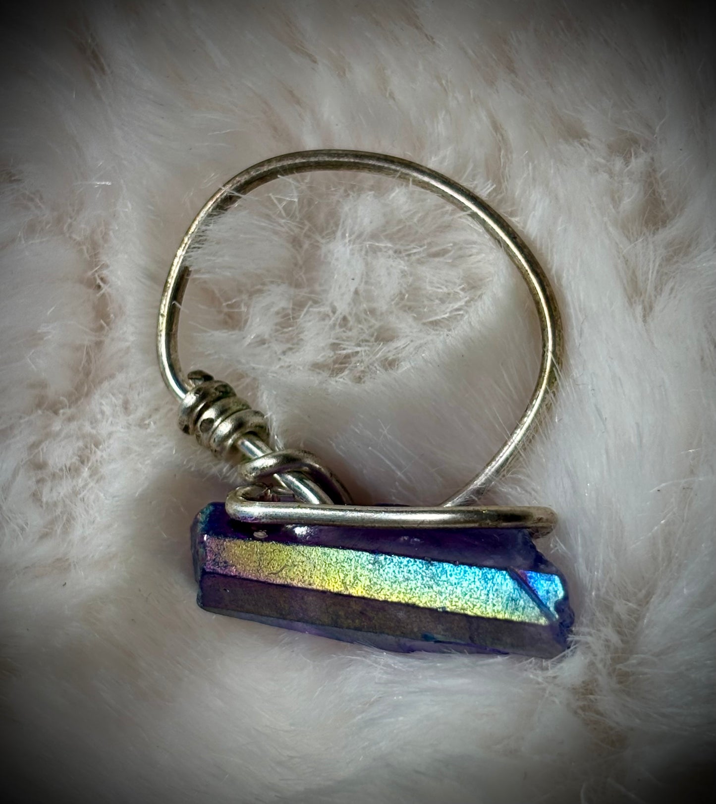 Celestial blade: Titanium Aura Quartz “ rainbow quartz”