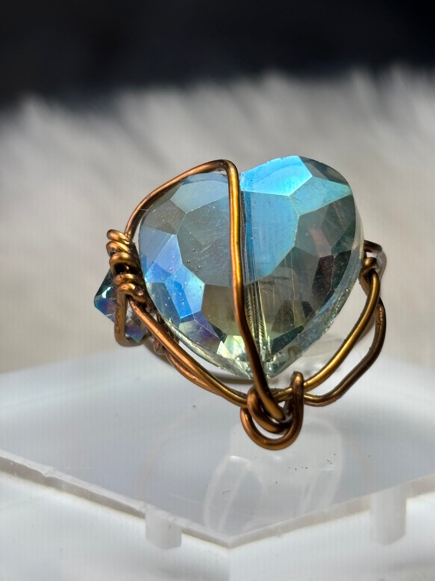 Crystal green heart ring