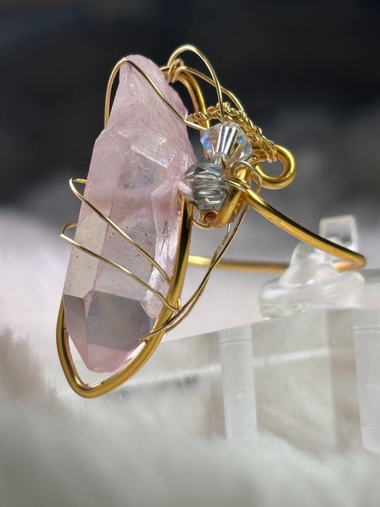 Pink crystal aura ring