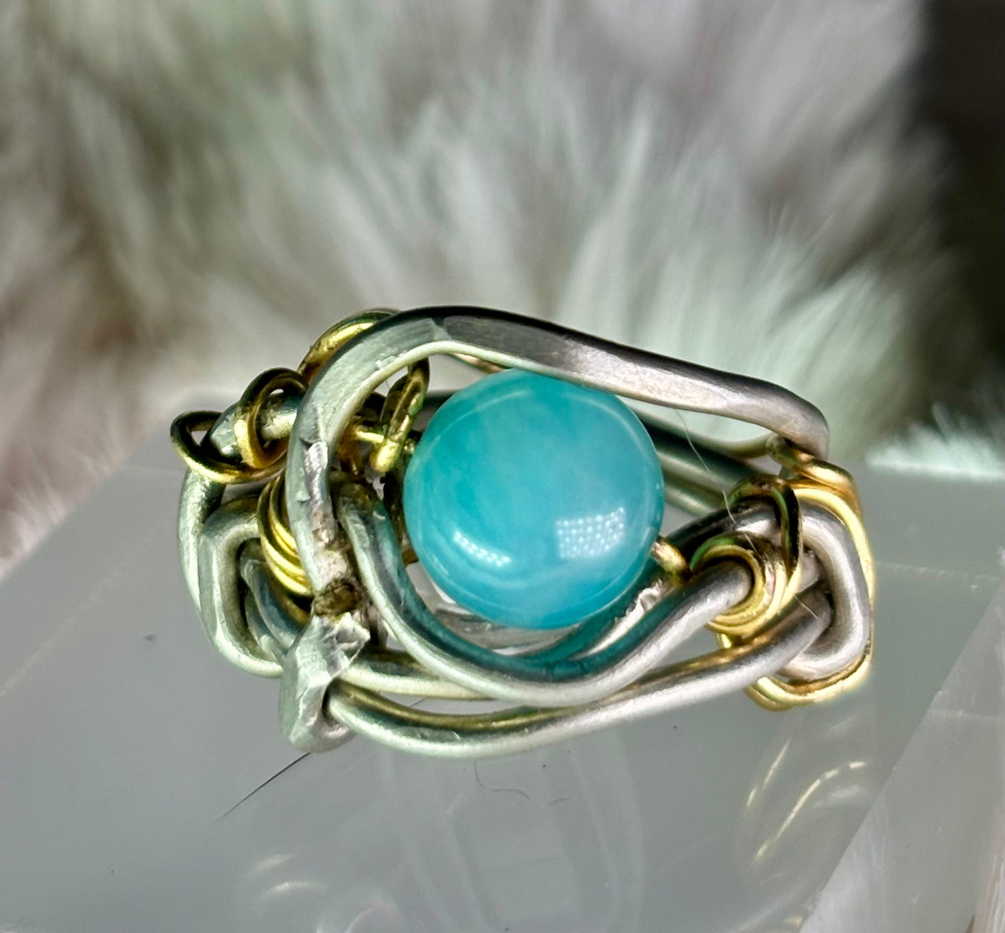 Aqua￼Amazonite and silver ring: ￼ my peace protects me ￼