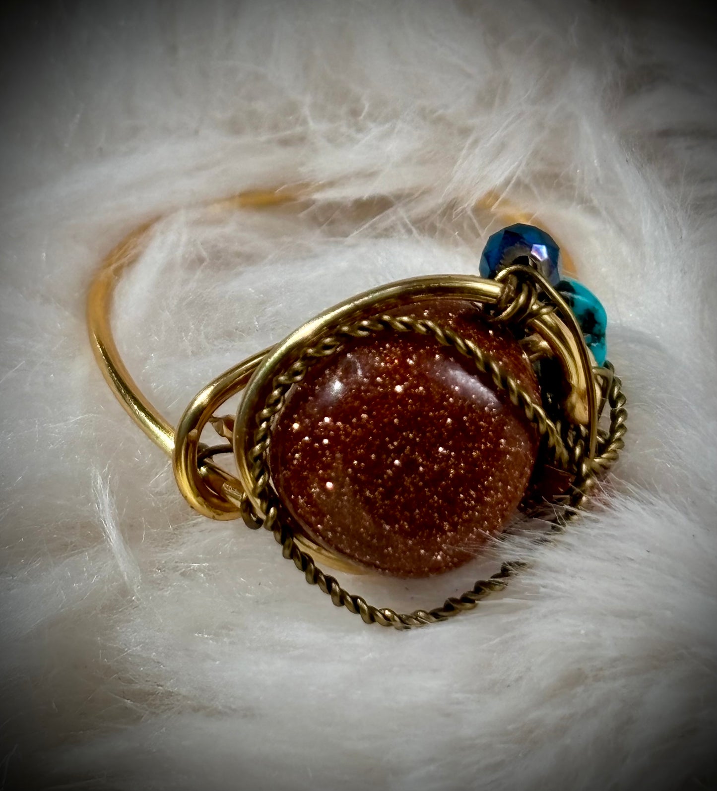 Gold stone, and turquoise ring