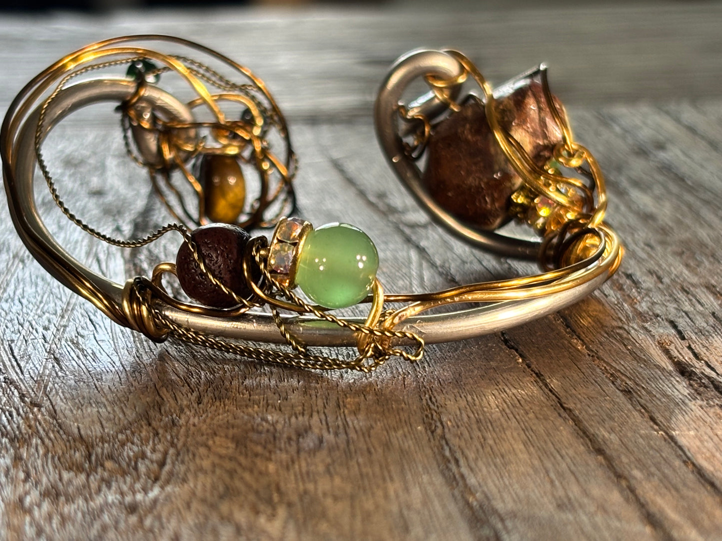 African Opal, tiger eye, Aberdeen, volcano rock ￼Bracelet: ￼