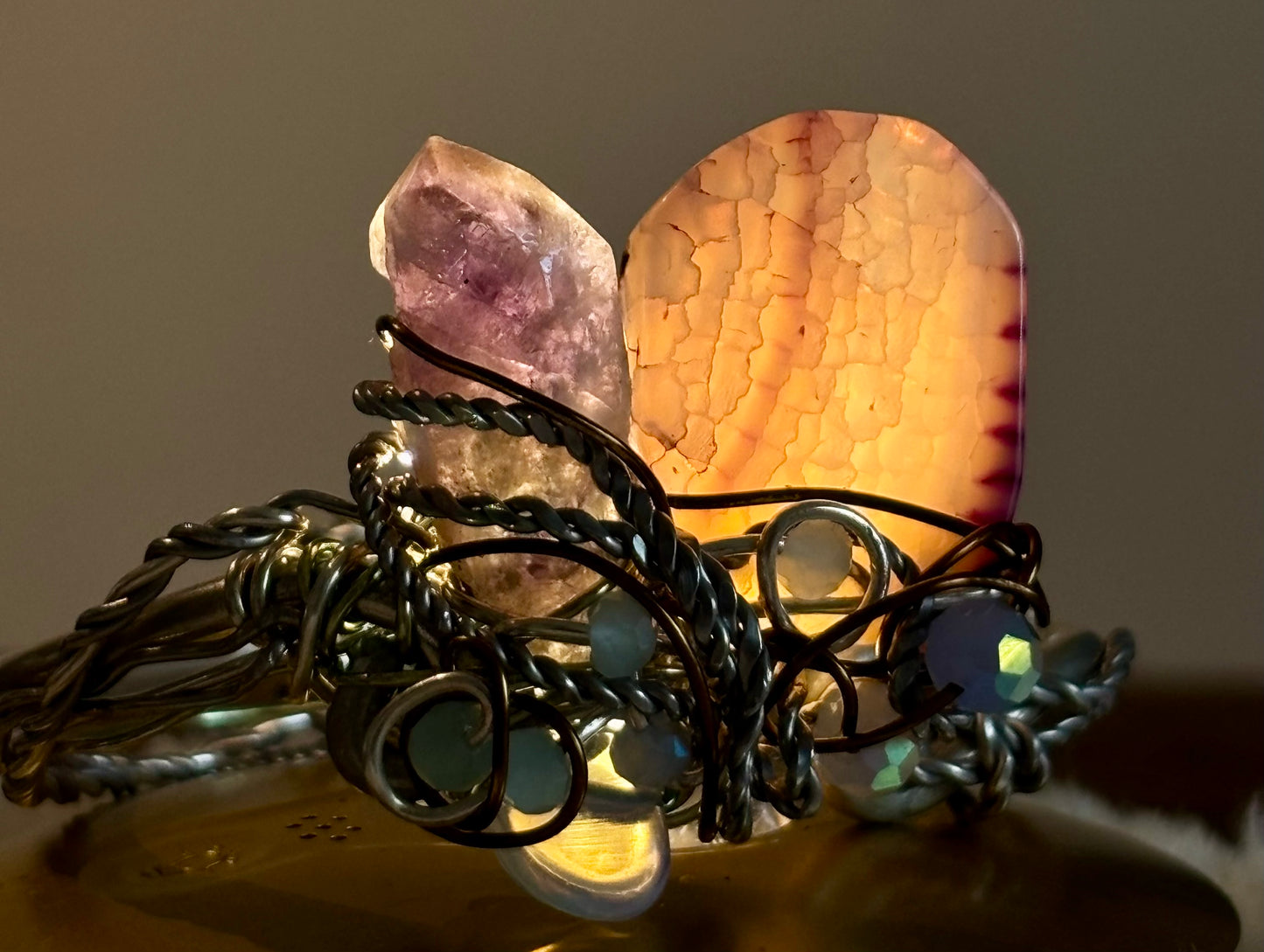 Dragon Vein Agate, Amethyst, Moonstone Bracelet:    DRAGON RIDER