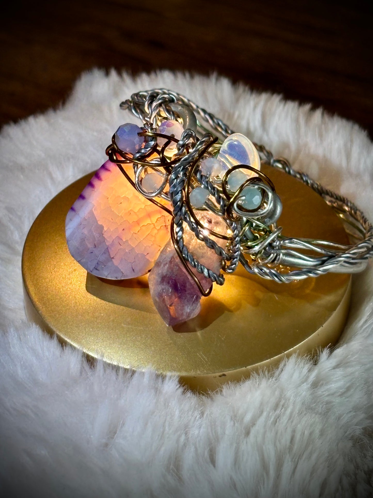 Dragon Vein Agate, Amethyst, Moonstone Bracelet:    DRAGON RIDER