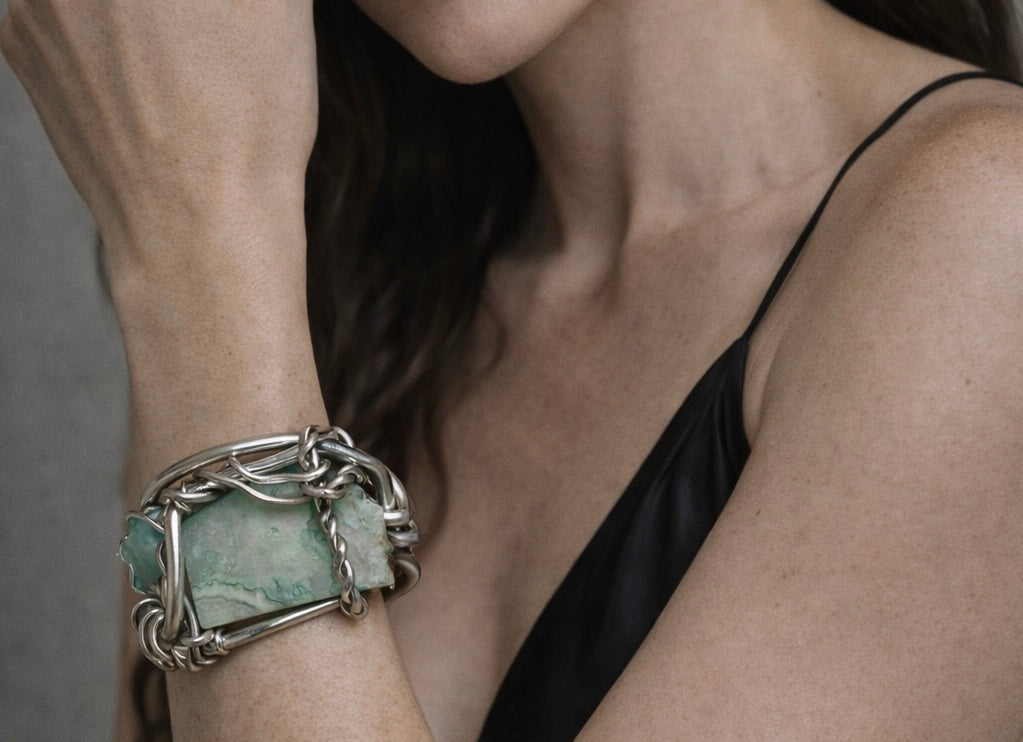 Madagascar Sea Agate and Larimar bracelet: Ocean Warrior ￼￼