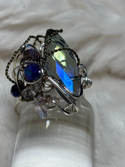 Crystal ring in silver: Comet sky ￼