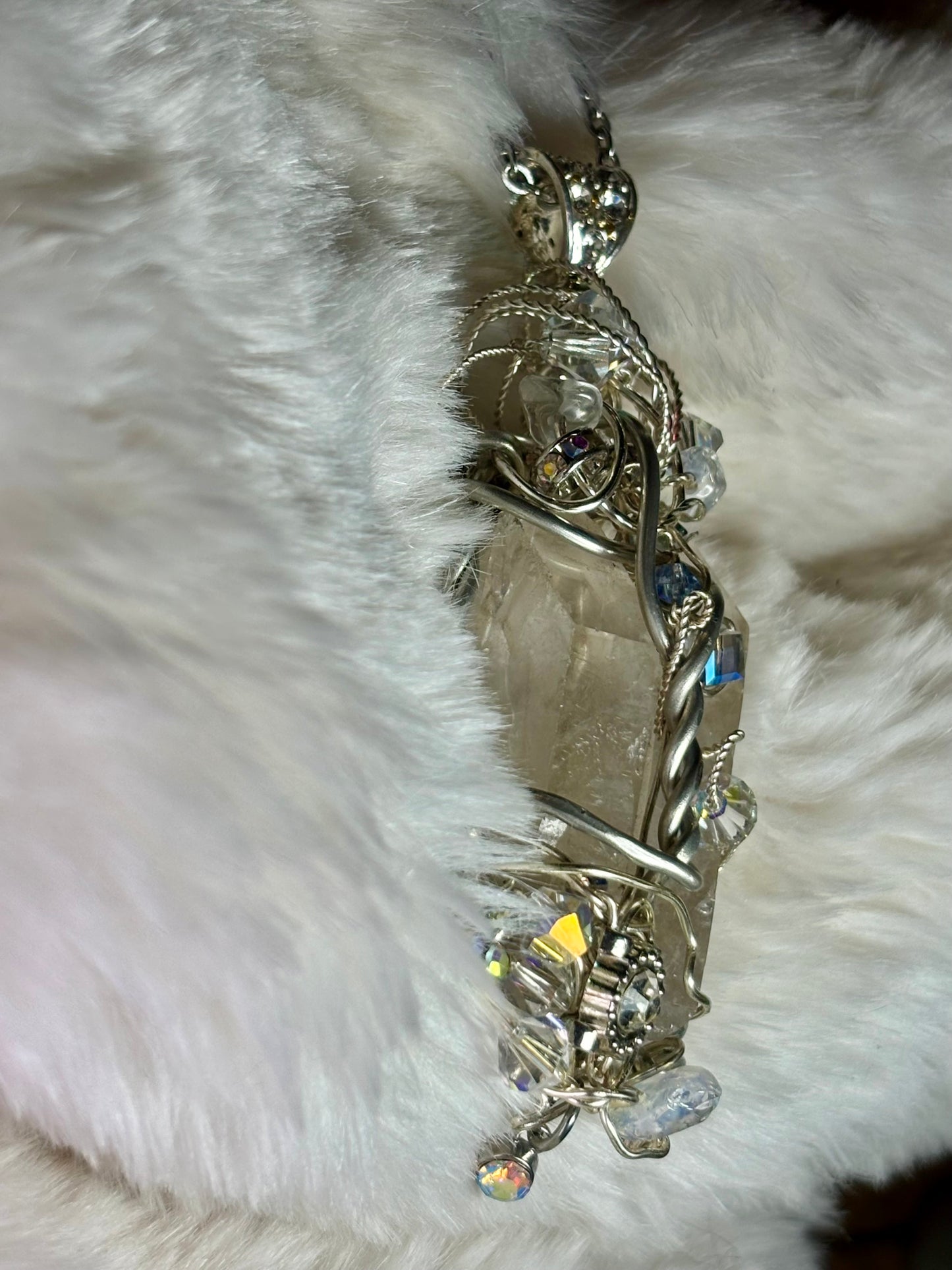 Crystal and quartz crystal pendant: TWIN PILLARS OF CLARITY ￼ ￼