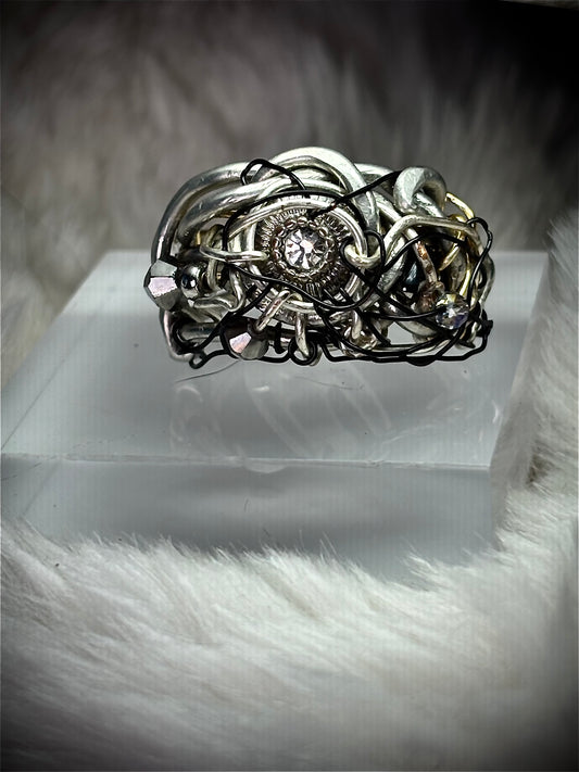 Diamond rhinestone, silver ring: powerful