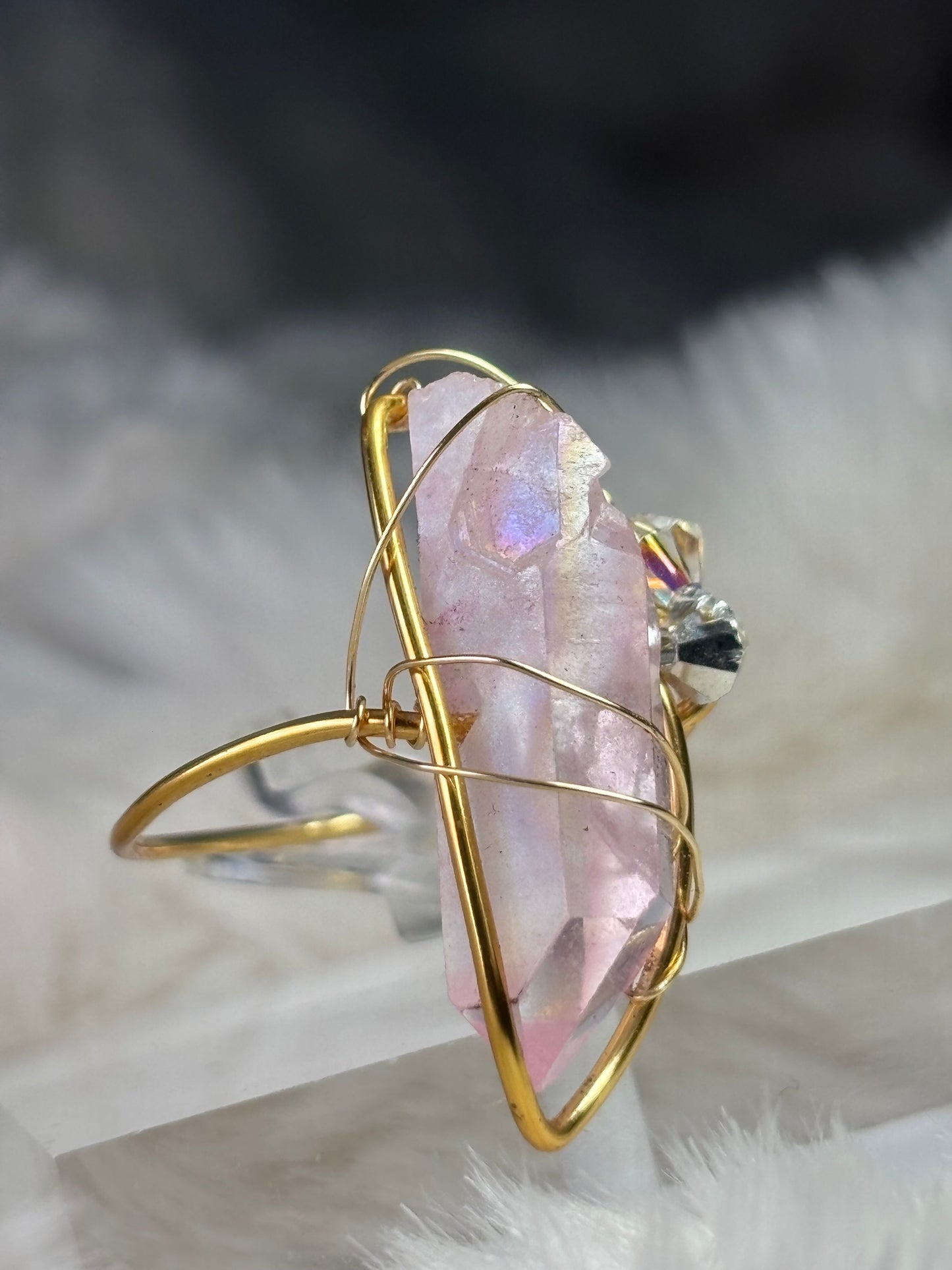 Pink crystal aura ring