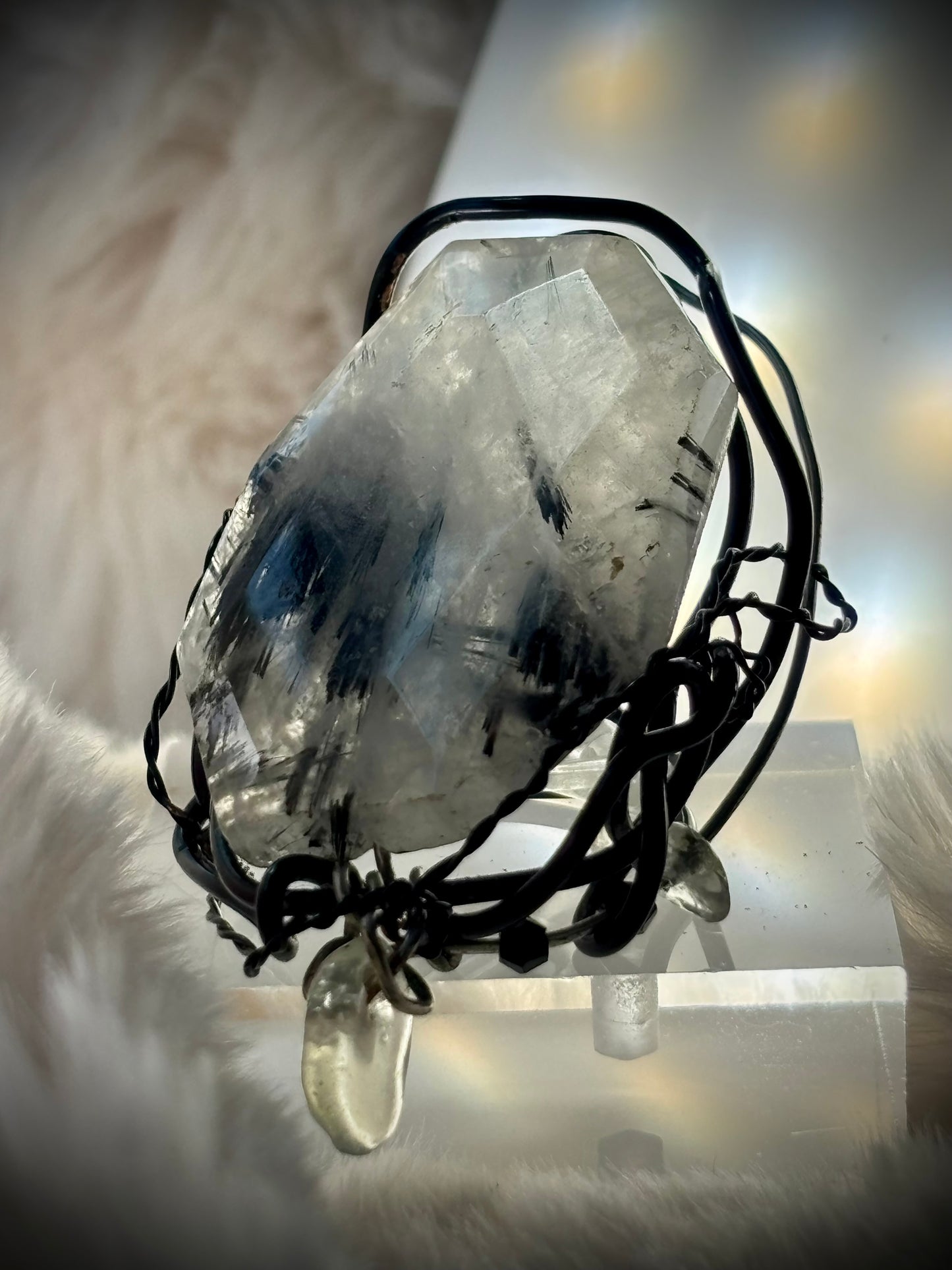 Crystal lightning: black tourmaline, and crystal ring ￼￼