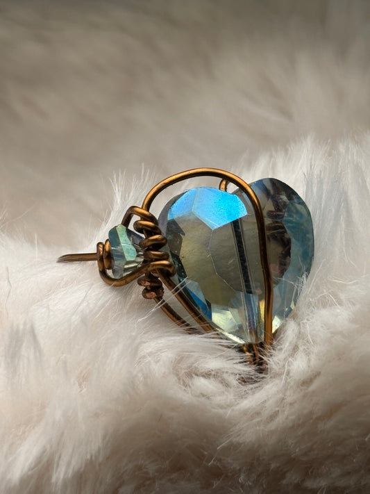 Crystal green heart ring