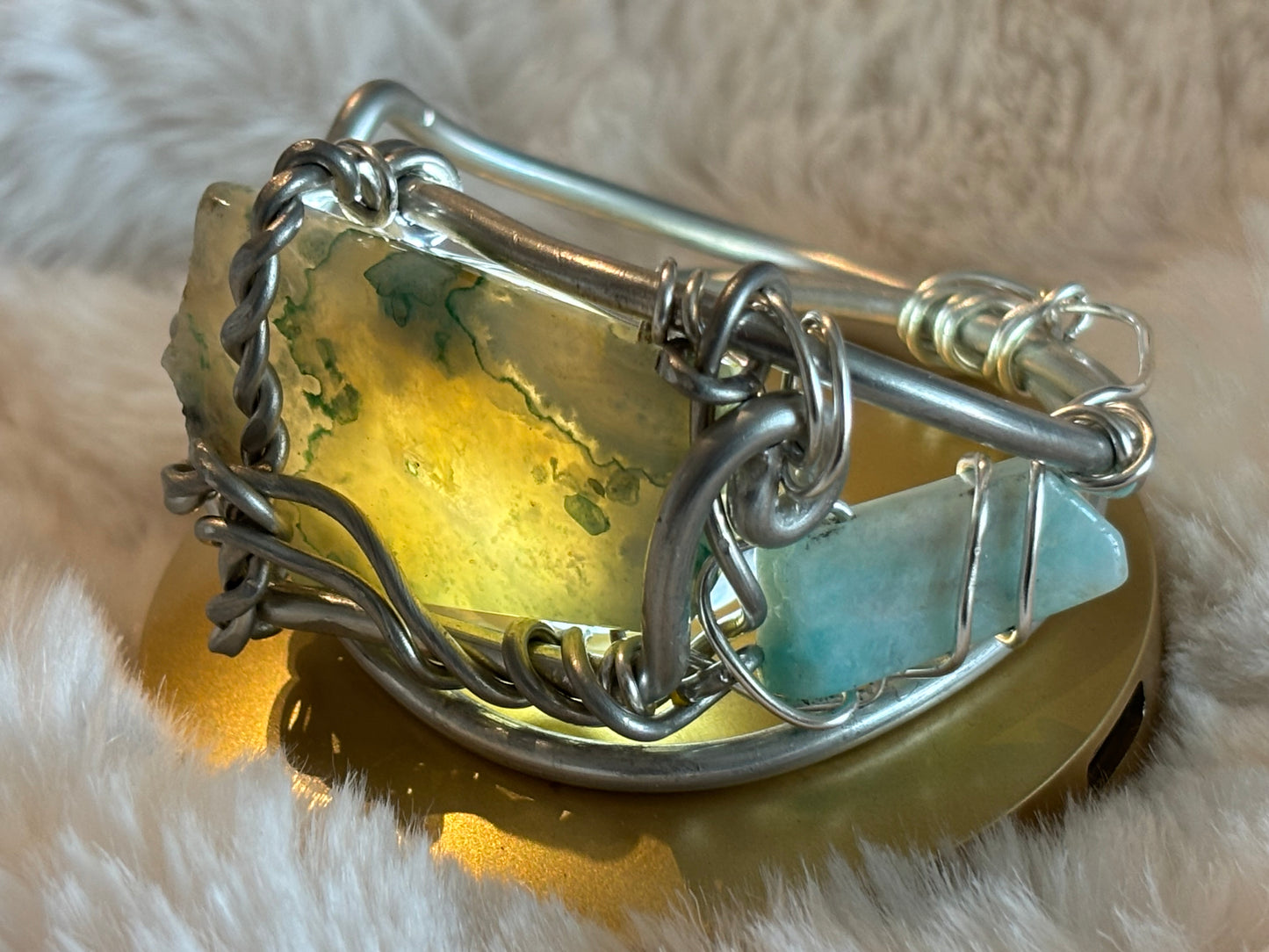 Madagascar Sea Agate and Larimar Bracelet: Ocean Warrior