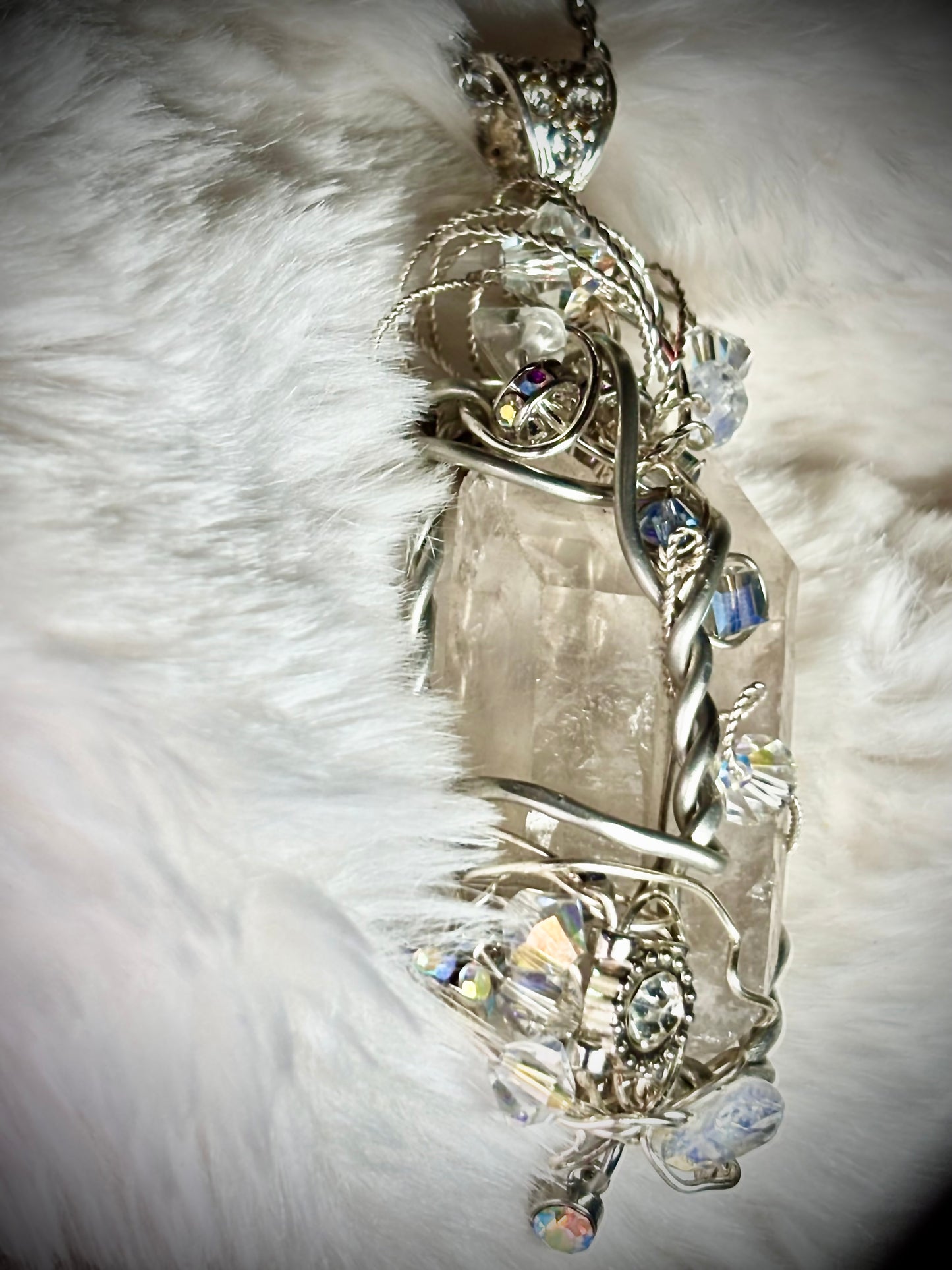 Crystal and quartz crystal pendant: TWIN PILLARS OF CLARITY ￼ ￼