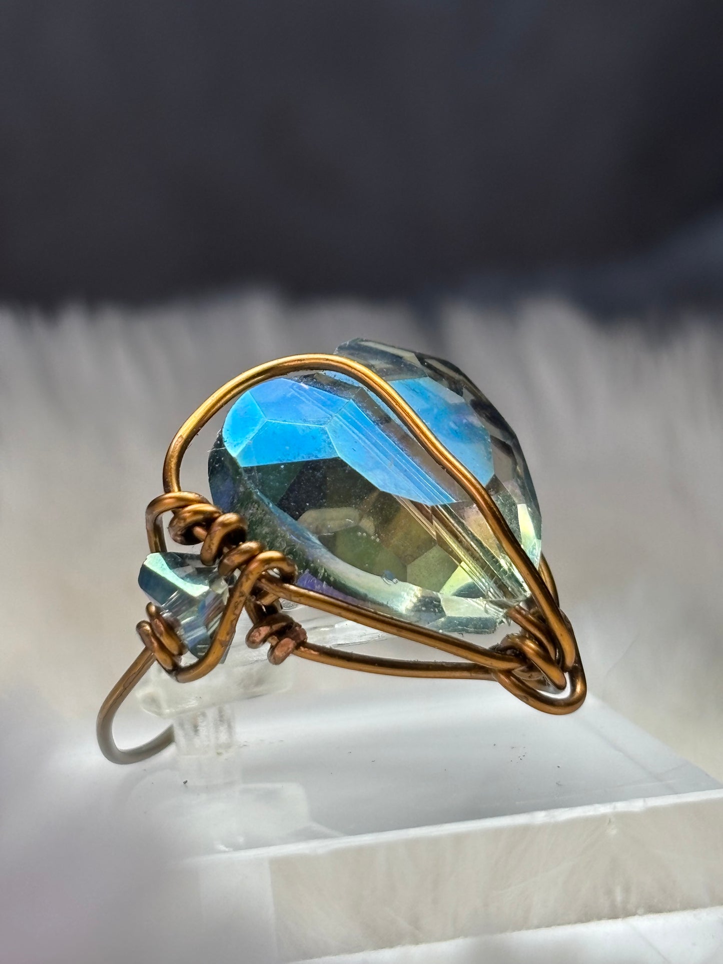 Crystal green heart ring