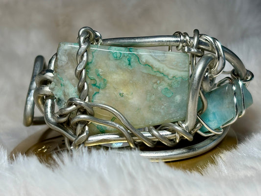 Madagascar Sea Agate and Larimar bracelet: Ocean Warrior ￼￼