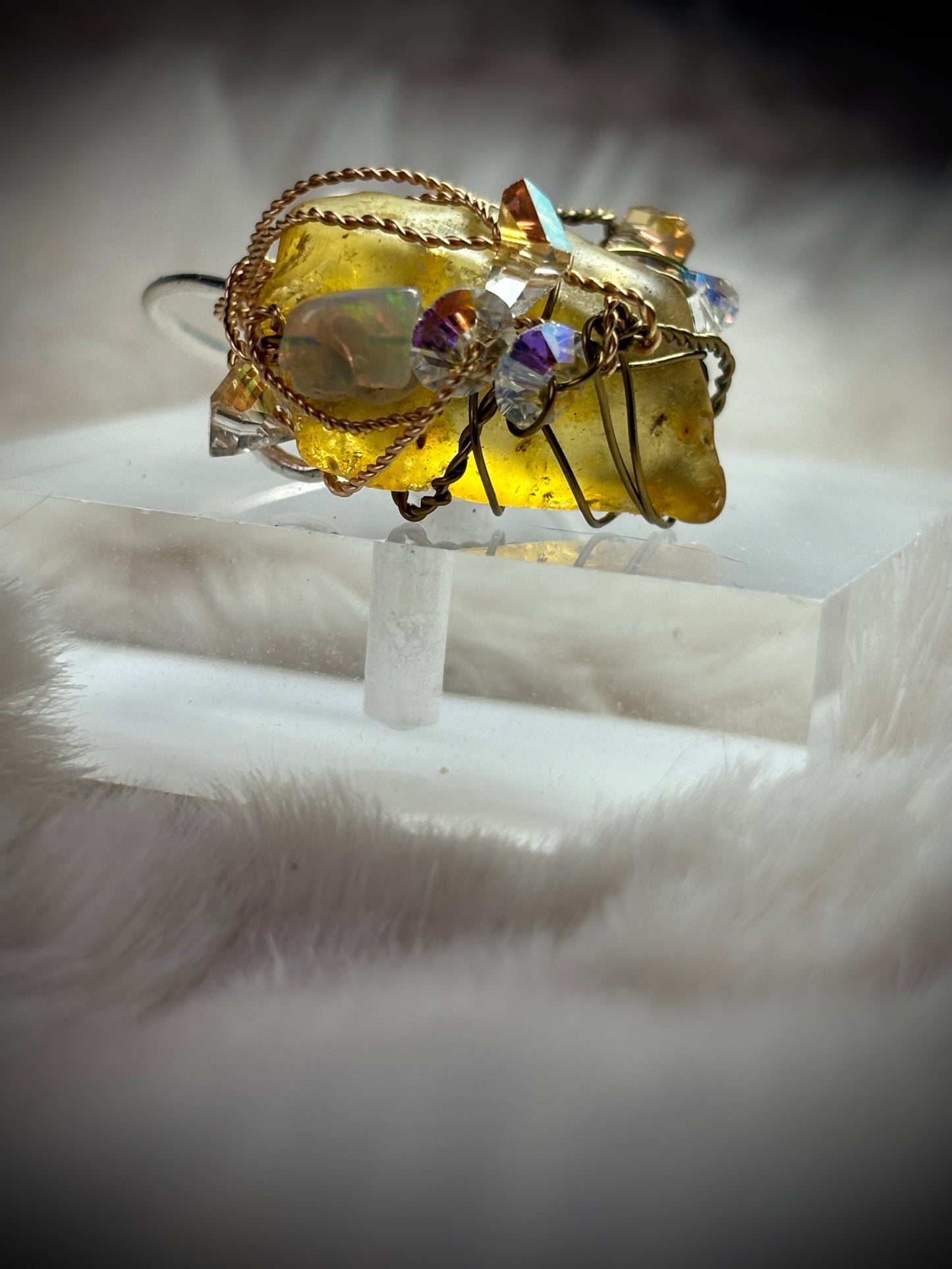 Amber and Opal ring: ancient fire